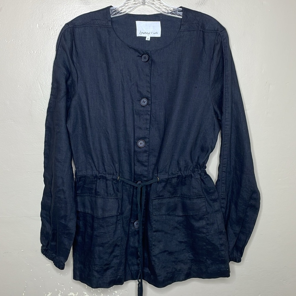 SYMPHONY & NOTE Cardigan Blazer LINEN Lagenlook Drawstring Waist Loose Fit 8